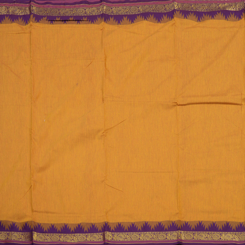 Hayagrivas Ten Yards Semi Silk saree in Mustard yellow with Purple KBE508F15-5