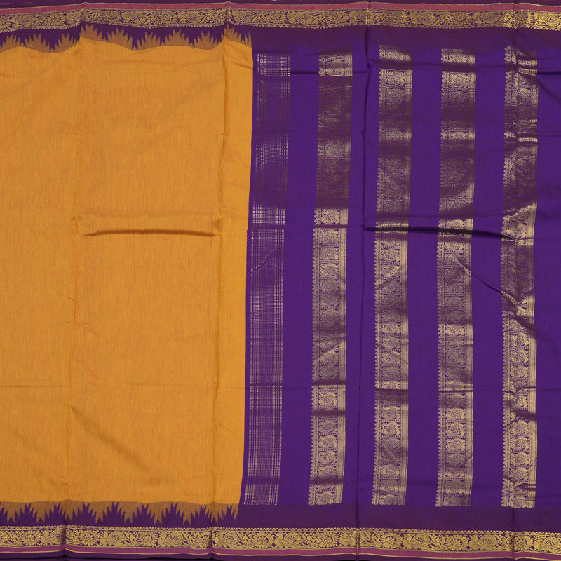 Hayagrivas Ten Yards Semi Silk saree in Mustard yellow with Purple KBE508F15-5
