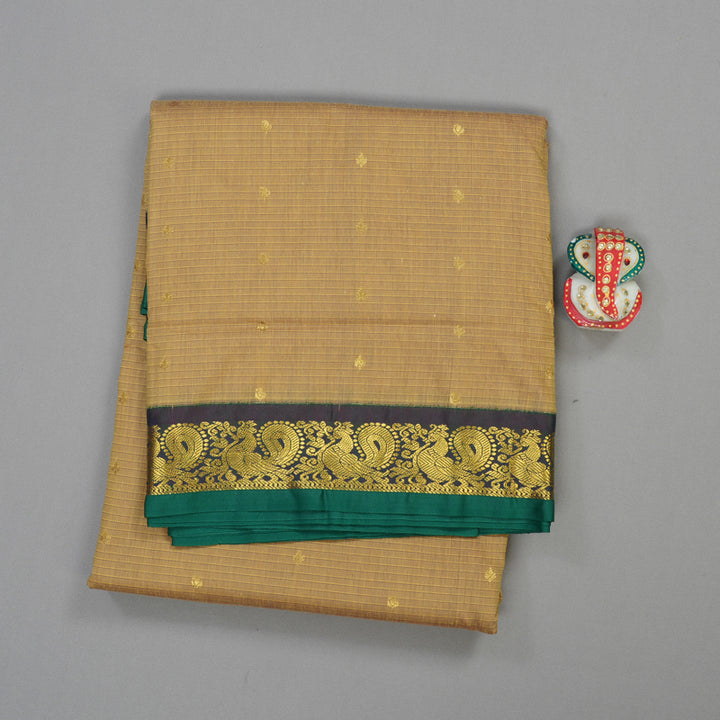 Hayagrivas Ten Yards Semi silk saree in Beige with Bottle Green KBE508F16-4