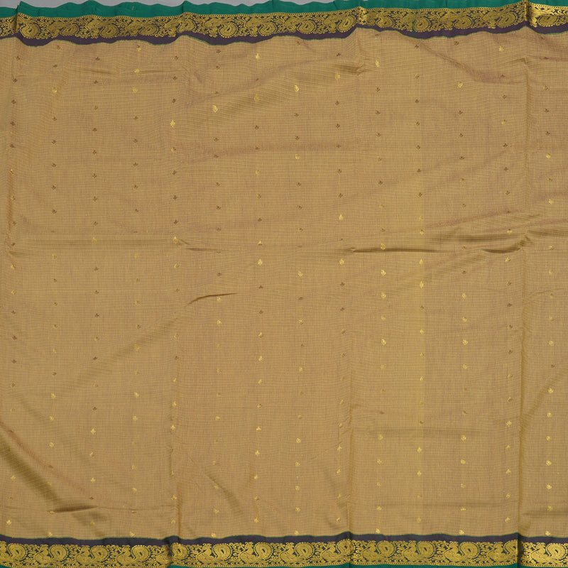 Hayagrivas Ten Yards Semi silk saree in Beige with Bottle Green KBE508F16-4