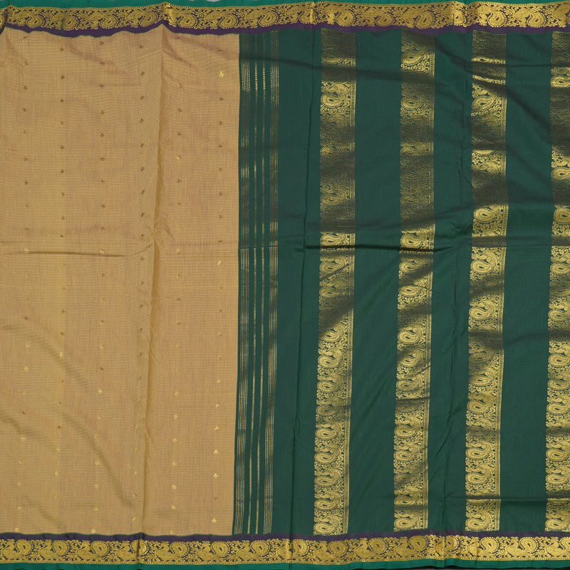 Hayagrivas Ten Yards Semi silk saree in Beige with Bottle Green KBE508F16-4