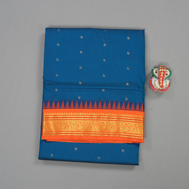 Hayagrivas Ten Yards Semi Silk Saree in Teal with Orange KBE508F18-1