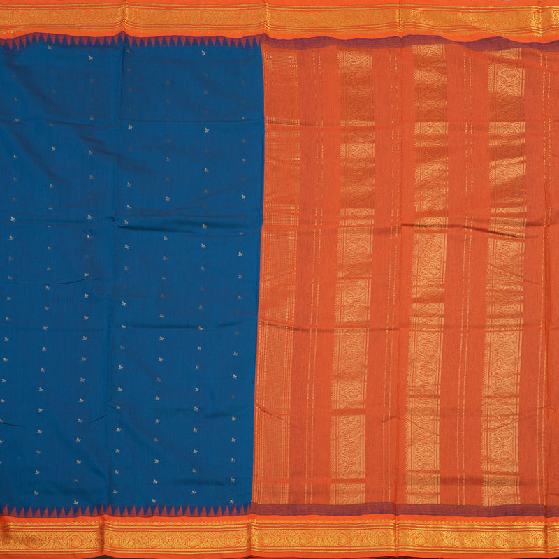 Hayagrivas Ten Yards Semi Silk Saree in Teal with Orange KBE508F18-1