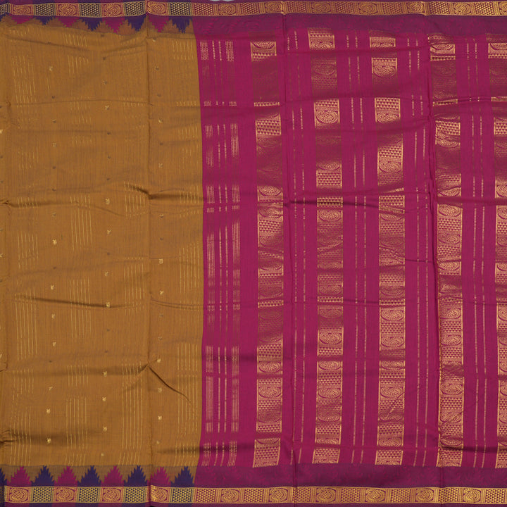 Hayagrivas Ten Yards Semi silk saree in Gold with Dark Pink KBE508F27-1