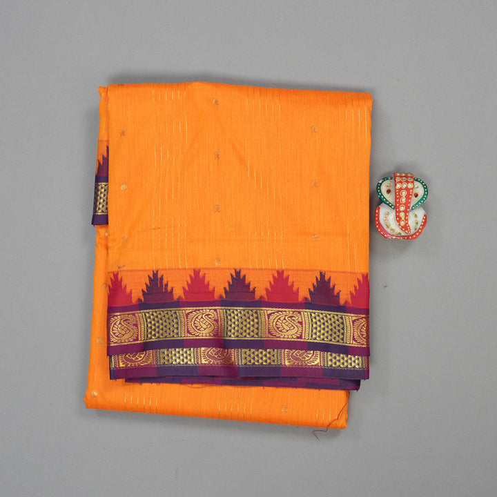 Hayagrivas Ten Yards Semi silk saree in Orange with Pink KBE508F27-3