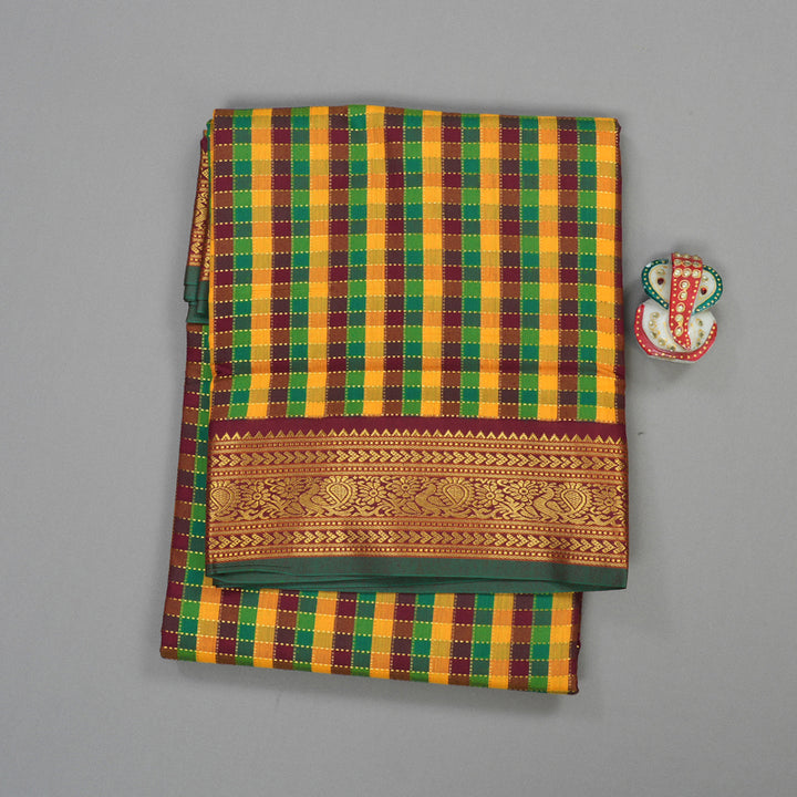 Hayagrivas Ten Yards Semi Silk Saree in Multicolour checks with Maroon KBE508F28-3