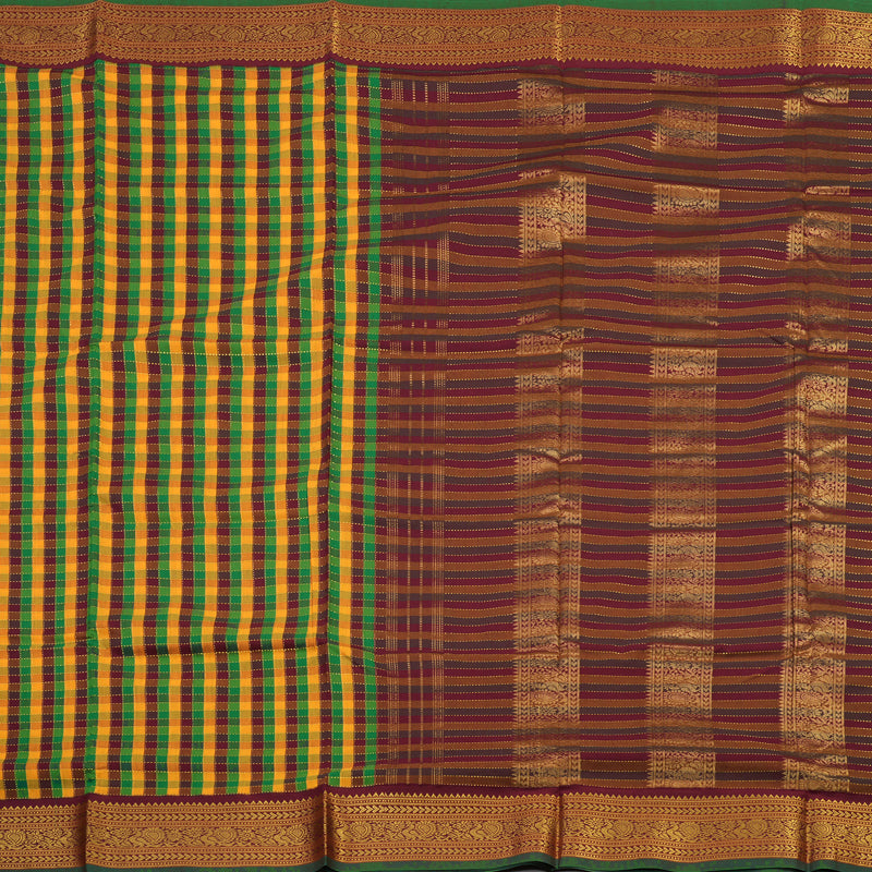 Hayagrivas Ten Yards Semi Silk Saree in Multicolour checks with Maroon KBE508F28-3