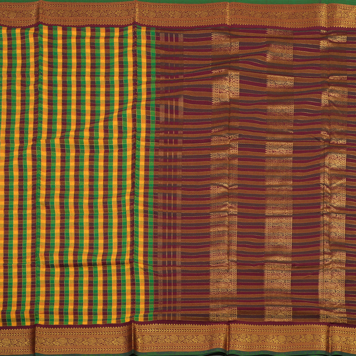 Hayagrivas Ten Yards Semi Silk Saree in Multicolour checks with Maroon KBE508F28-3