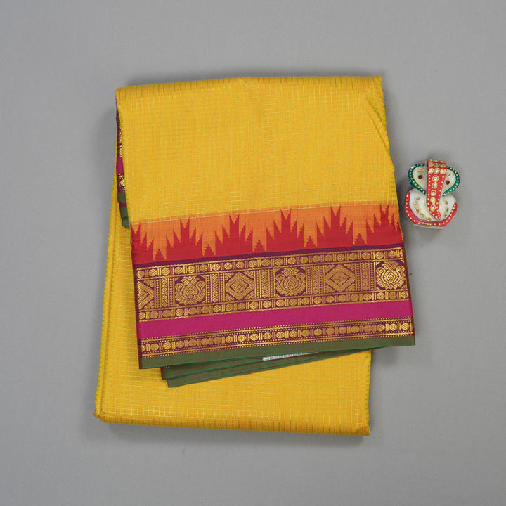 Hayagrivas Ten Yards Semi Silk Saree in Lemon Yellow with Maroon KBE508F34-3