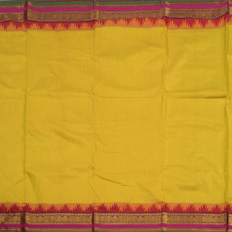 Hayagrivas Ten Yards Semi Silk Saree in Lemon Yellow with Maroon KBE508F34-3