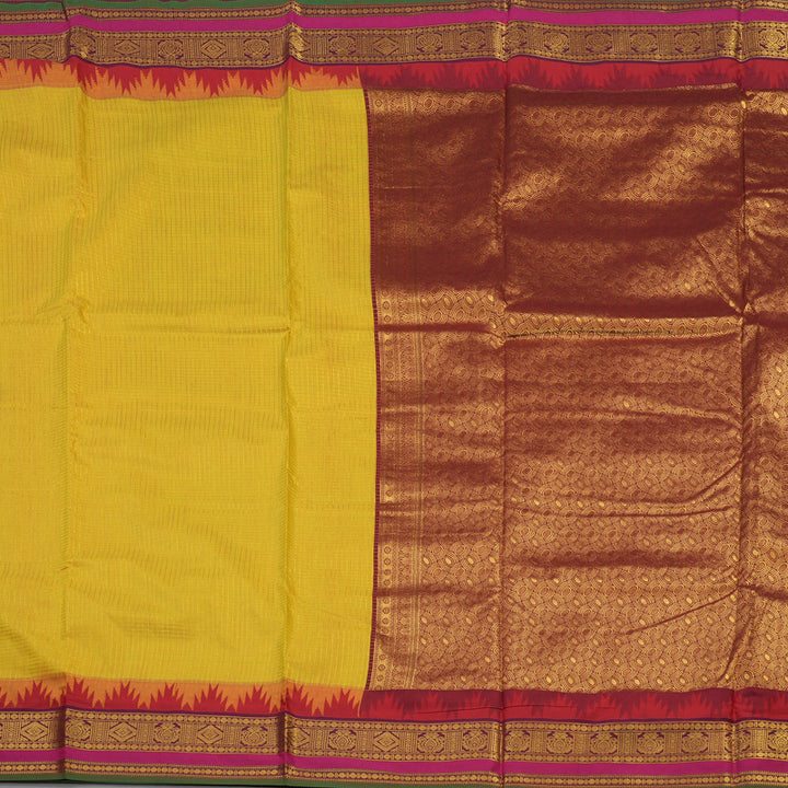 Hayagrivas Ten Yards Semi Silk Saree in Lemon Yellow with Maroon KBE508F34-3