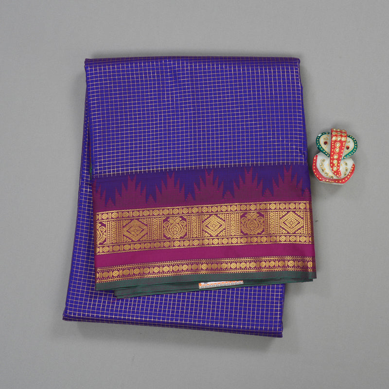 Hayagrivas Pure Ten yards Semi silk saree in Purplish Blue with Purple KBE508F34-4