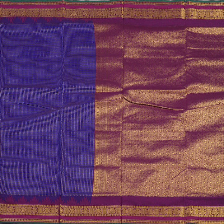 Hayagrivas Pure Ten yards Semi silk saree in Purplish Blue with Purple KBE508F34-4