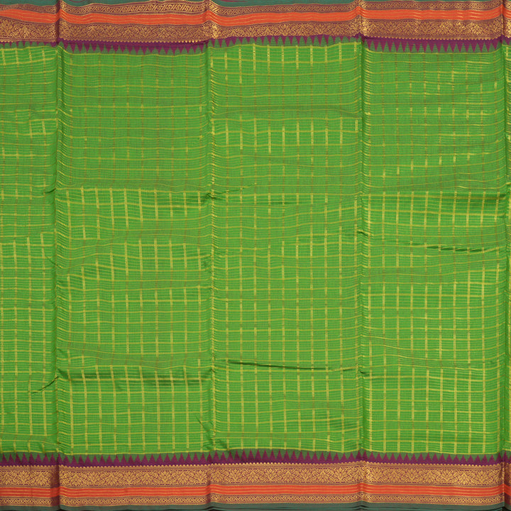 Hayagrivas Pure Ten Yards Semi Silk Saree in Parrot Green with Maroon KBE508F36-4