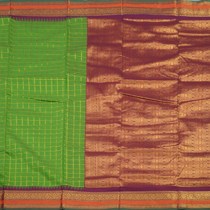 Hayagrivas Pure Ten Yards Semi Silk Saree in Parrot Green with Maroon KBE508F36-4