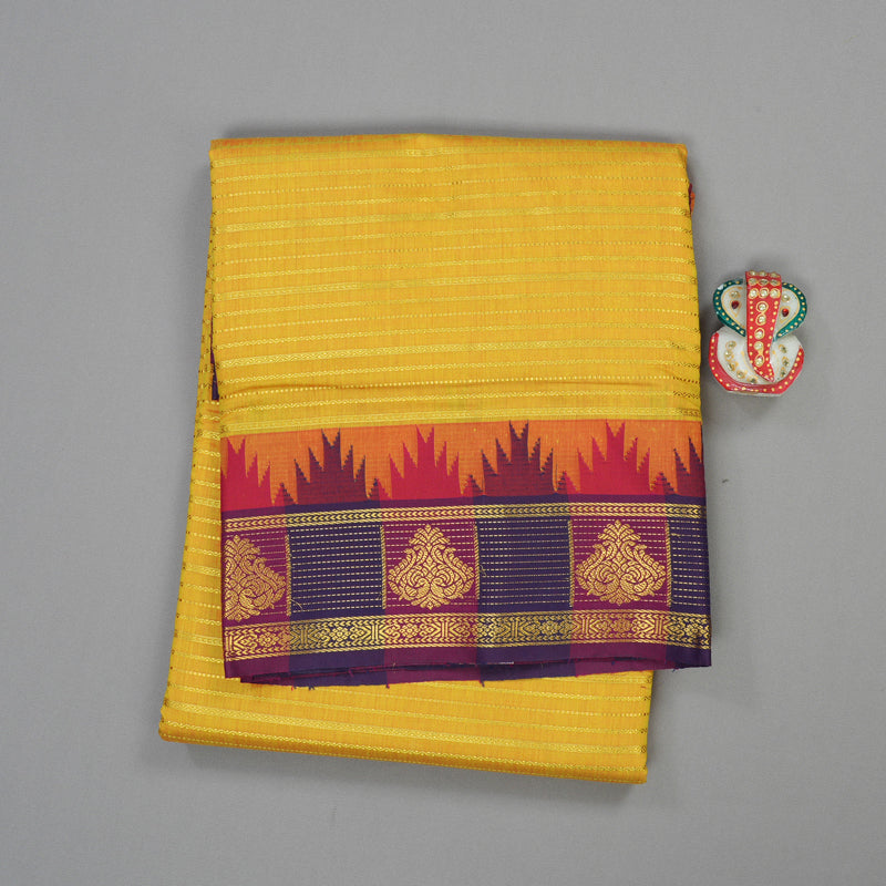 Hayagrivas Handloom Ten Yards Semi silk saree in Lemon Yellow with Pink KBE508F37-1