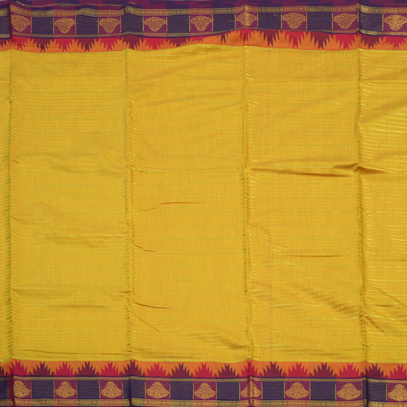 Hayagrivas Handloom Ten Yards Semi silk saree in Lemon Yellow with Pink KBE508F37-1