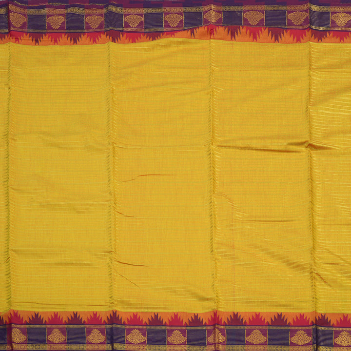 Hayagrivas Handloom Ten Yards Semi silk saree in Lemon Yellow with Pink KBE508F37-1