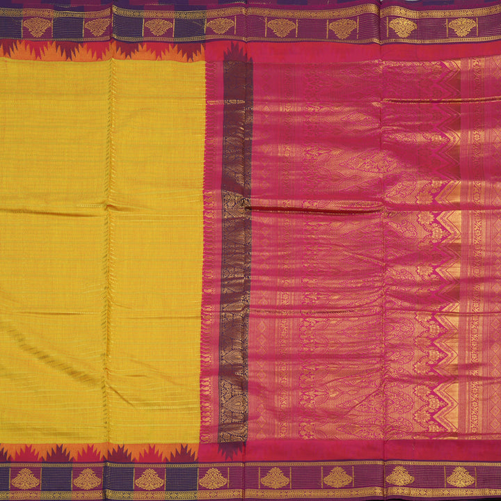 Hayagrivas Handloom Ten Yards Semi silk saree in Lemon Yellow with Pink KBE508F37-1