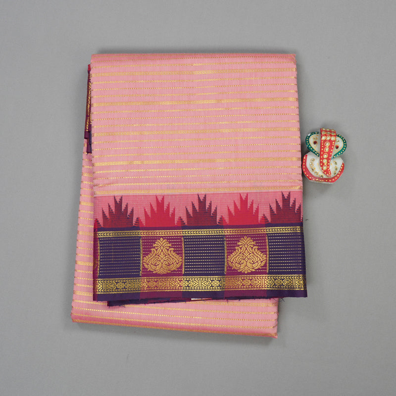 Hayagrivas Handloom Ten Yards Semi Silk Saree in Mild Pink with Pink KBE508F37-2