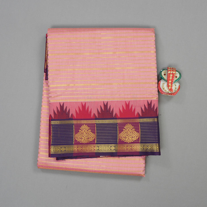 Hayagrivas Handloom Ten Yards Semi Silk Saree in Mild Pink with Pink KBE508F37-2