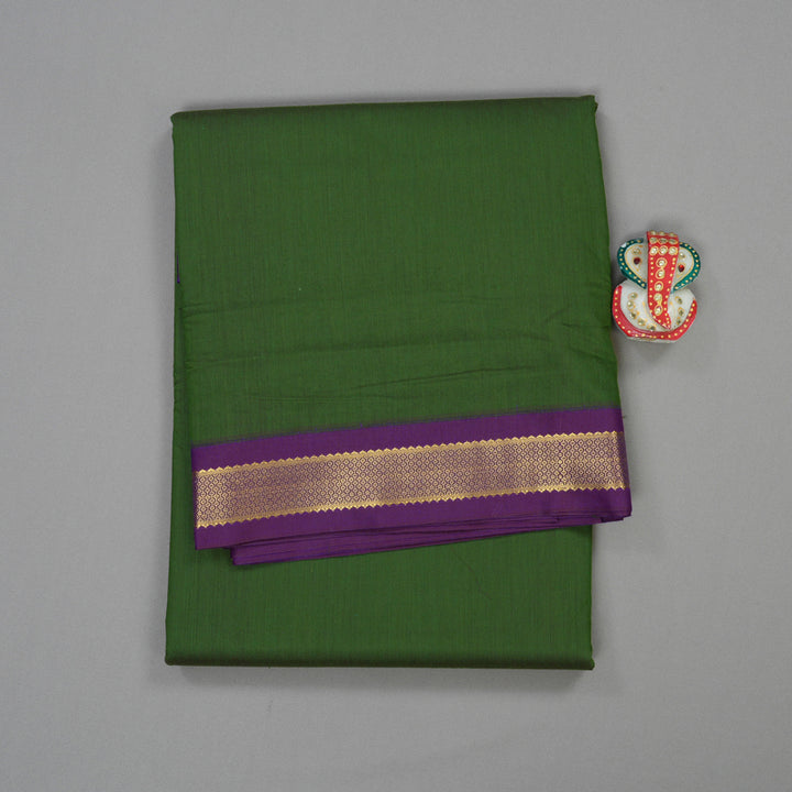 Hayagrivas Ten Yards Semi silk saree in Mehandi Green with Purple KBE508F4-4
