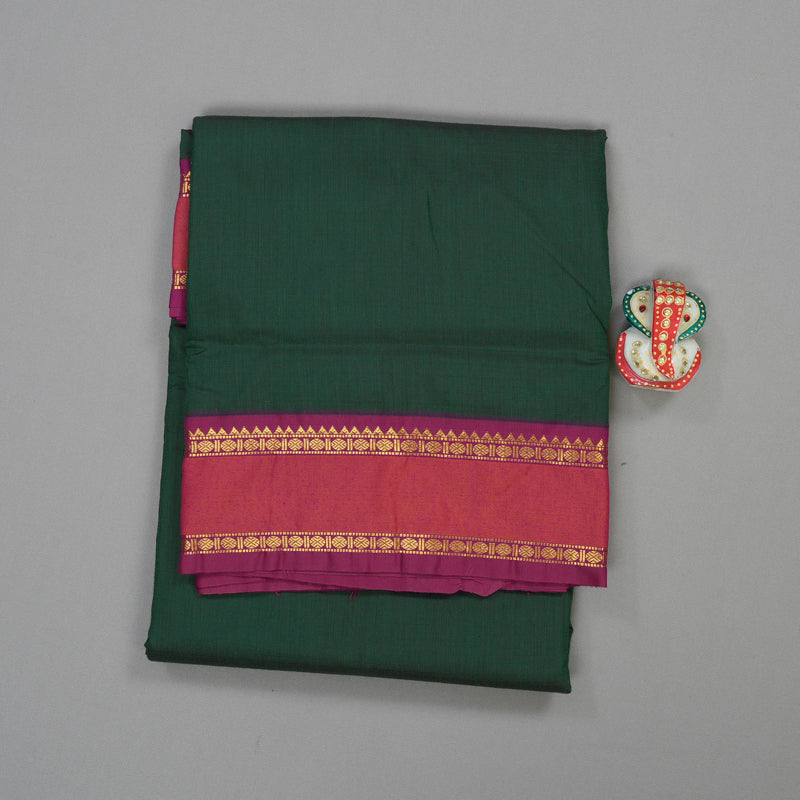 Hayagrivas Pure Ten Yards Semi silk saree in Bottle Green with Purple KBE508F7-1