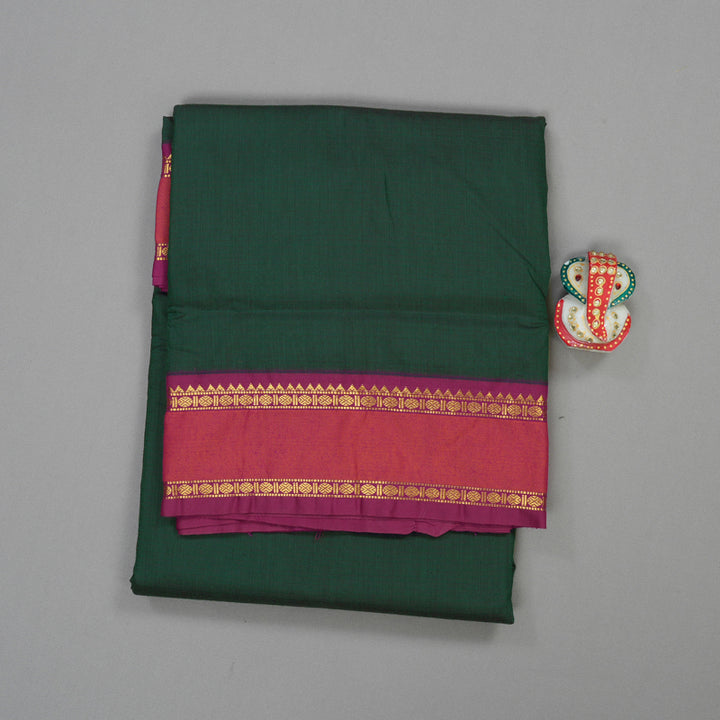 Hayagrivas Pure Ten Yards Semi silk saree in Bottle Green with Purple KBE508F7-1