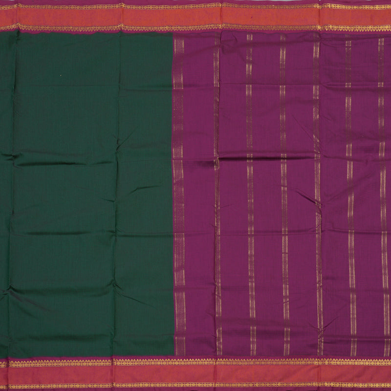 Hayagrivas Pure Ten Yards Semi silk saree in Bottle Green with Purple KBE508F7-1