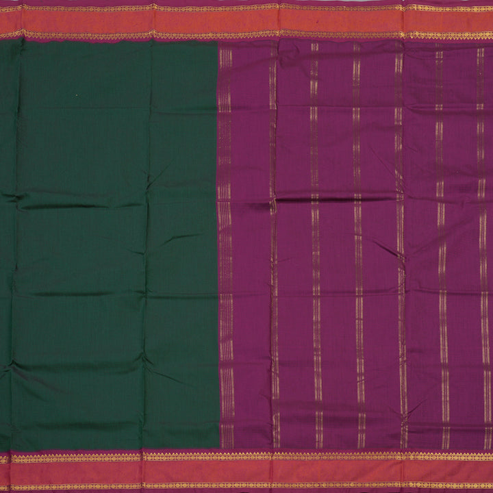 Hayagrivas Pure Ten Yards Semi silk saree in Bottle Green with Purple KBE508F7-1