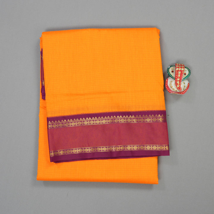 Hayagrivas Ten Yards Semi silk saree in Vibrant Orange with Purple KBE508F7-3