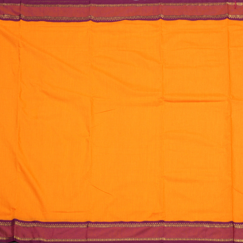 Hayagrivas Ten Yards Semi silk saree in Vibrant Orange with Purple KBE508F7-3