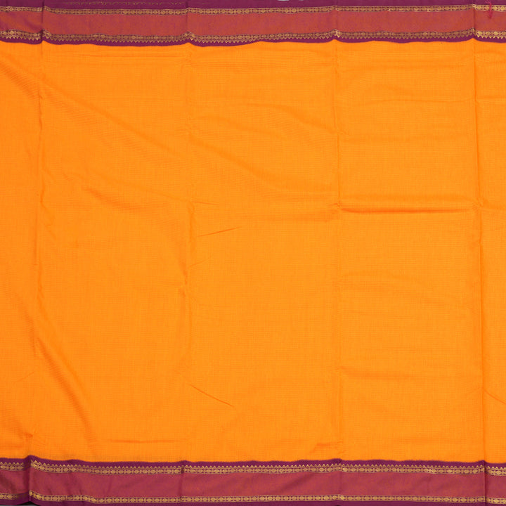 Hayagrivas Ten Yards Semi silk saree in Vibrant Orange with Purple KBE508F7-3