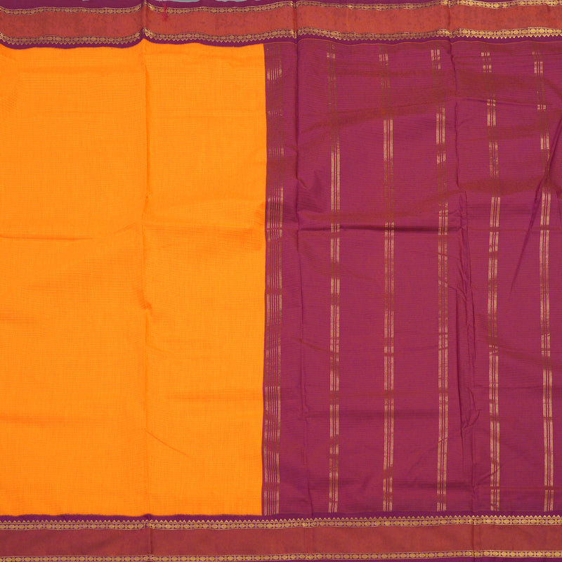 Hayagrivas Ten Yards Semi silk saree in Vibrant Orange with Purple KBE508F7-3