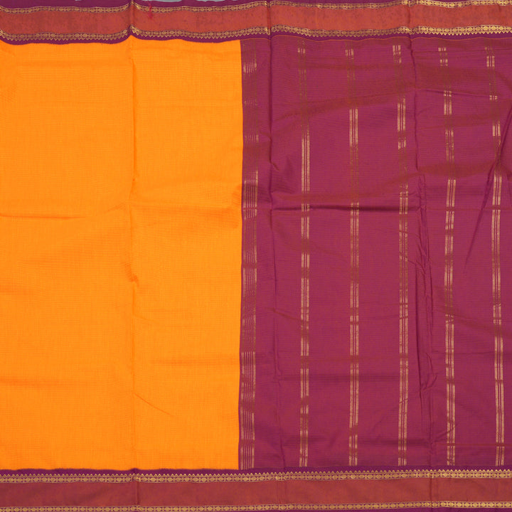 Hayagrivas Ten Yards Semi silk saree in Vibrant Orange with Purple KBE508F7-3