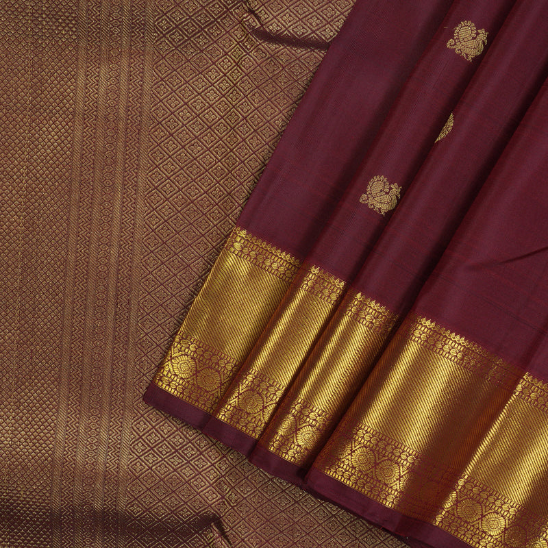 Hayagrivas Handloom Pure Kanjivaram Silk Saree in Classic Wine Maroon KBE50D1-3