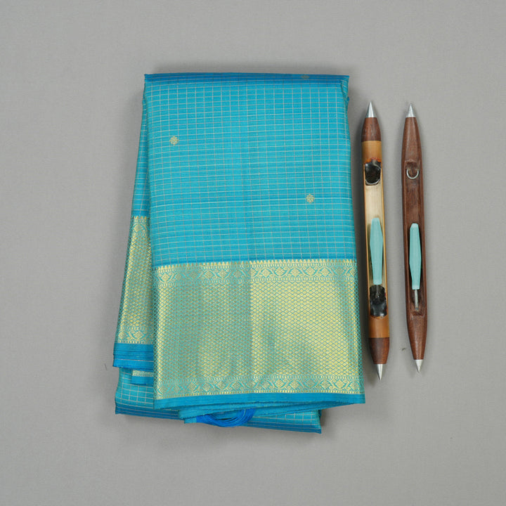 Hayagrivas Sky Blue Handloom Kanjivaram Silk Saree with Bright Border KBE50D2-5