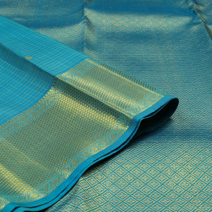 Hayagrivas Sky Blue Handloom Kanjivaram Silk Saree with Bright Border KBE50D2-5