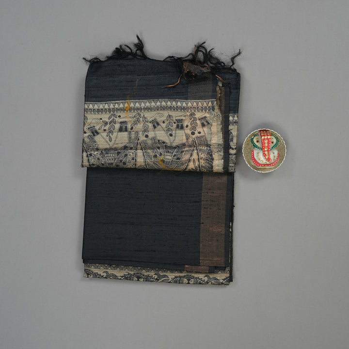 Hayagrivas Black Pure Tussar Saree KBE513F6-24