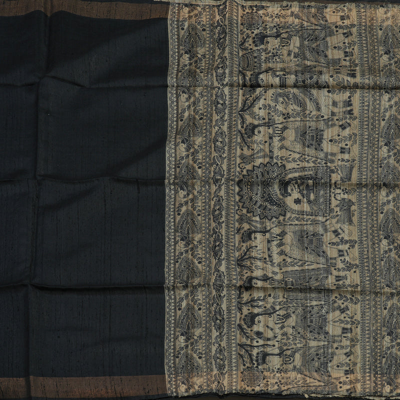 Hayagrivas Black Pure Tussar Saree KBE513F6-24