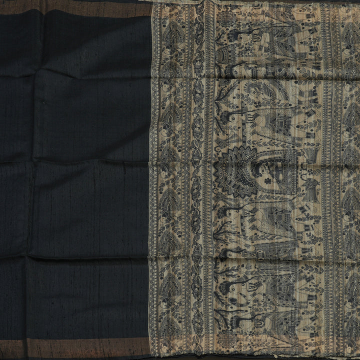 Hayagrivas Black Pure Tussar Saree KBE513F6-24