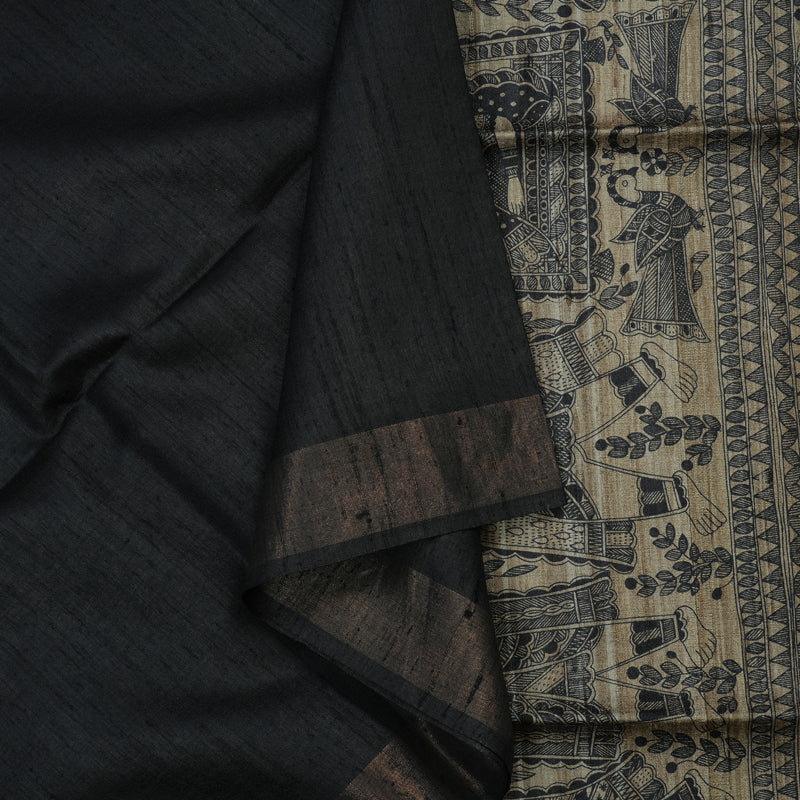 Hayagrivas Black Pure Tussar Saree KBE513F6-24