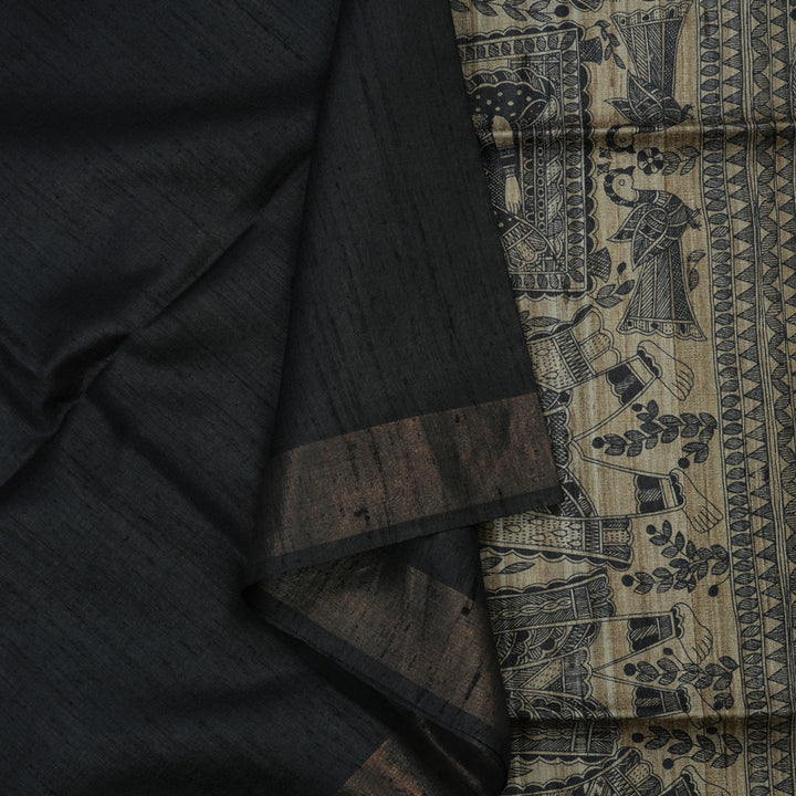 Hayagrivas Black Pure Tussar Saree KBE513F6-24