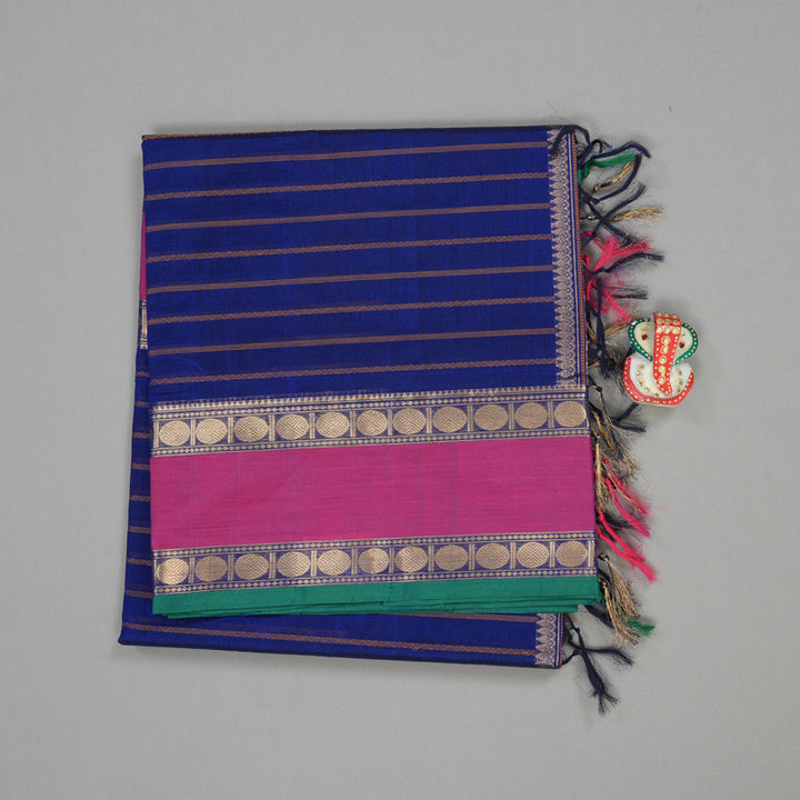 Hayagrivas Handloom Blue Pure Silk Cotton Saree With Pink Border KSBE140C2-3