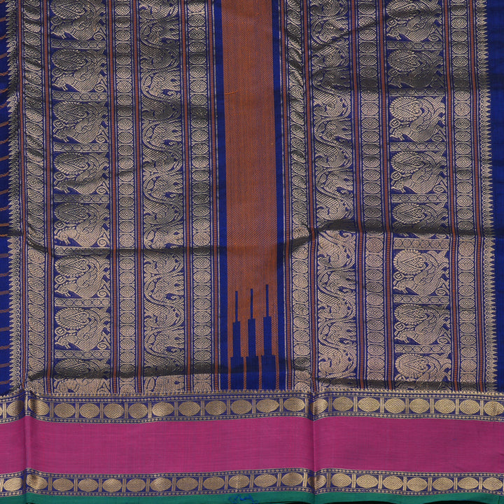 Hayagrivas Handloom Blue Pure Silk Cotton Saree With Pink Border KSBE140C2-3