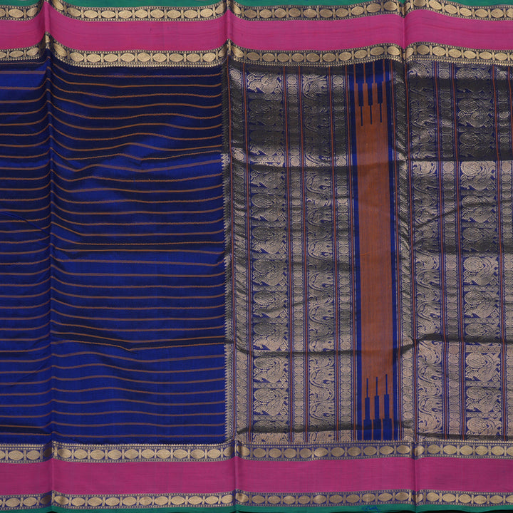 Hayagrivas Handloom Blue Pure Silk Cotton Saree With Pink Border KSBE140C2-3