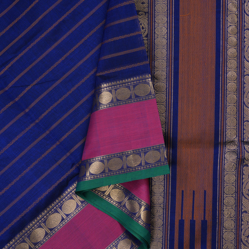 Hayagrivas Handloom Blue Pure Silk Cotton Saree With Pink Border KSBE140C2-3