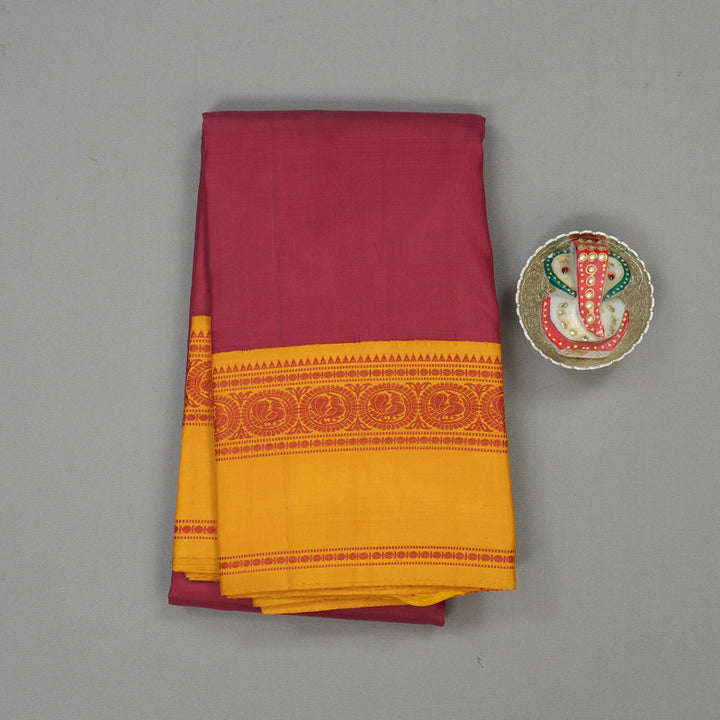 Hayagrivas Handloom Maroon Kanjivaram Silk Saree with Tumeric Yellow Border KBE51D4-1