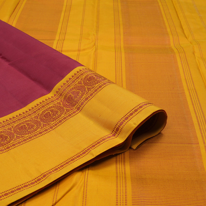 Hayagrivas Handloom Maroon Kanjivaram Silk Saree with Tumeric Yellow Border KBE51D4-1