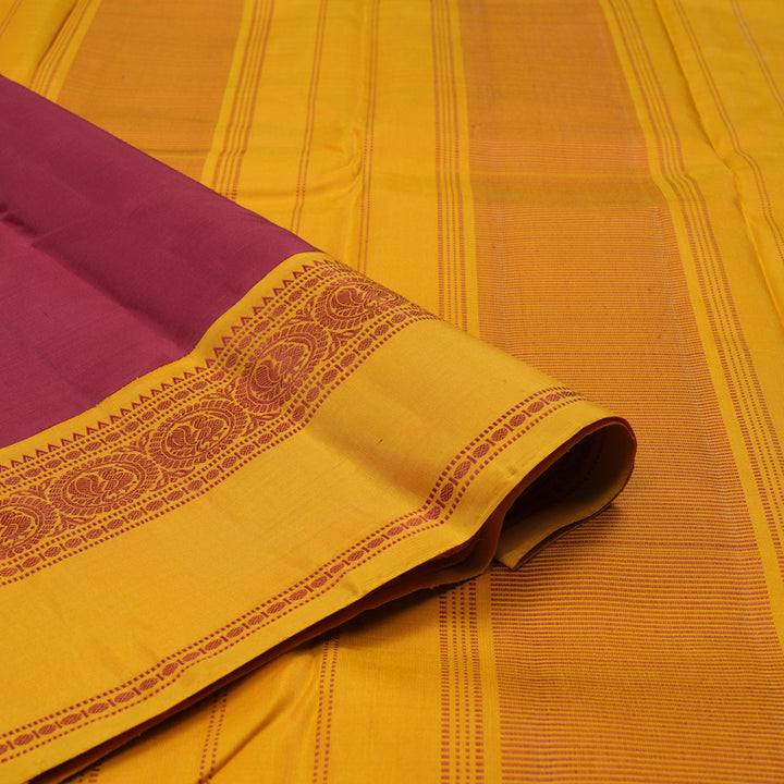 Hayagrivas Handloom Maroon Kanjivaram Silk Saree with Tumeric Yellow Border KBE51D4-1